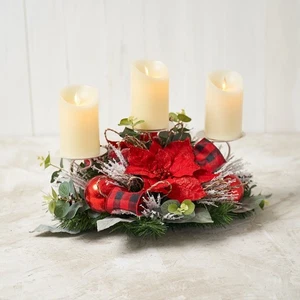 Red Poinsettia Triple Candle Holder - Holiday Christmas Decoration - Picture 1 of 4