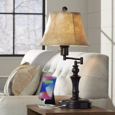 Traditional Desk Lamp Swing Arm with USB Bronze Bell Shade for Office Table - Image 1 of 4