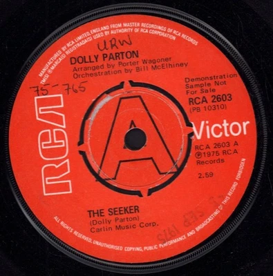 Dolly Parton Seeker 7" vinyl UK Rca 1975 Demo 4 prong label design has dj - Image 1 of 2