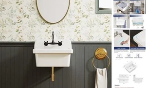 Wall Mount Utility Sink Wall Mounted Laundry Tub Ceramic Farm Style High Back - Picture 1 of 8