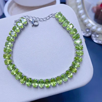 17Ctw Oval Cut Lab Created Peridot Tennis Bracelet 14K White Gold Plated Silver - Image 1 of 4