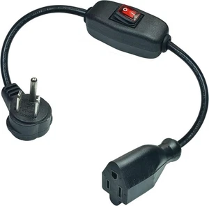 Cable de extensión de enchufe plano con enchufe de 3 clavijas impermeable encendido apagado, negro - Imagen 1 de 6