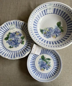 Shabby Chic Floral Hydrangea Dinner Salad Plates Bowls Serving Bowl Melamine Set - Picture 1 of 1