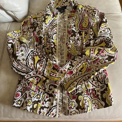 Etcetera Chaqueta Blazer Top Blusa Camisa Cachemira Algodón Talla 10 Gancho Ojo Cierre Foto 1 de 4