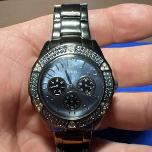GUESS WATERPRO U15005l1 LARGE BLACK WRISTWATCH - NEW BATTERY - Picture 1 of 19