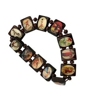 Hawaii Vintage Stil Foto Holz Elastisch Armband Bunt Pin-Up Kunst Tafeln - Bild 1 von 8