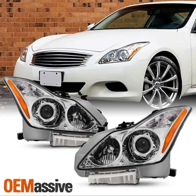 For 2008-2013 Infiniti G37 14-15 Q60 Coupe Chrome HeadLamp Pair Driver+Passenger - Image 1 of 4