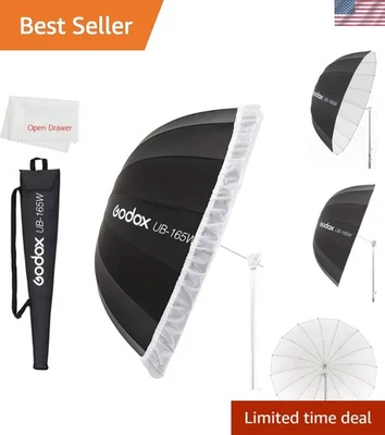 Paraguas reflectante parabólico clásico negro y plateado de 65 pulgadas con tela difusora Foto 1 de 4