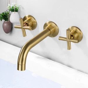 2 Handle Wall Mount Brass Waterfall Bathroom Faucet Bath Sink Faucet Mixer Tap - Picture 1 of 12