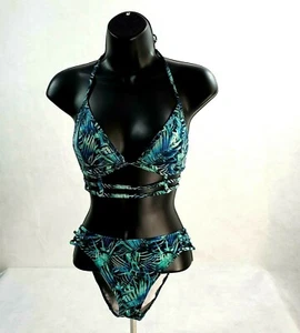 Victoria's Secret Pink Two Piece Bikini Women's Size M Green Blue Top Bottom - Picture 1 of 5