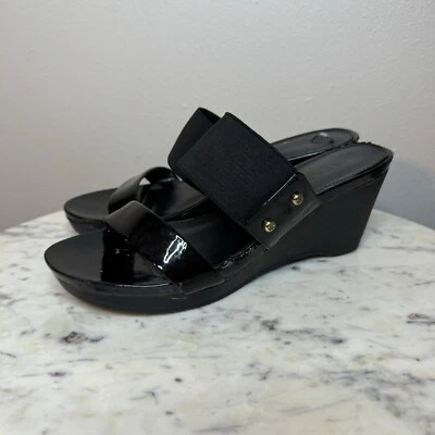 Sandalias Zapatos Lauren Ralph Lauren 7B Rhianna Slide Negro Charol Cuña -Z Foto 1 de 4