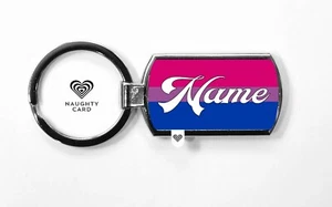 BISEXUAL FLAG PERSONALISED KEYRING GAY PRIDE RAINBOW KEYRING KEY FOB CHAIN GIFT - Picture 1 of 10