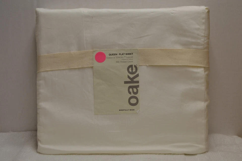 Oake Cotton Tencel Solid 300-Thread Count Queen Flat Sheet