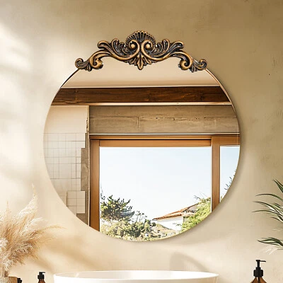 Vintage Round Wall Mirror Antique Bronze Mirror Decorate for Bedroom Living Room - Image 1 of 4