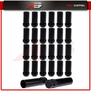 24 Pcs W/2 Keys Black 14x2mm 7 Splines Drive Close End Lug Nuts For Ford Lincoln - Picture 1 of 11
