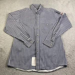 Bulwark FR Shirt Mens M Blue Plaid Flame Resistant Heavy Button Down Workwear - Picture 1 of 10