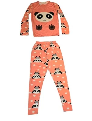 Girls Panda Long sleeve  Snug Fitting Pajama Shirt/Pant Set Size 14 Peach - Image 1 of 4