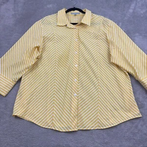 Foxcroft Womens Chevron Striped Wrinkle Free Shape Fit Button Up Top 24W Yellow - Picture 1 of 18