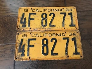 1934 CALIFORNIA LICENSE PLATES 4F 8271 - Picture 1 of 1