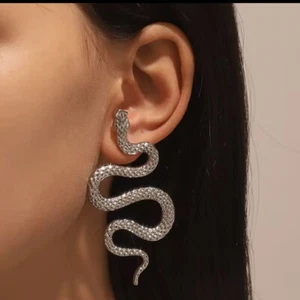Chico’s Earrings Snake Silver Dangle Gothic Drop Plated Serpent Steampunk CZ - Picture 1 of 5