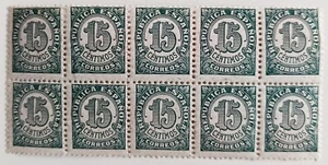 España Bloque de 10 Sellos Edifil 747G.Cifras. Modificacion por calidad de Papel - Imagen 1 de 2
