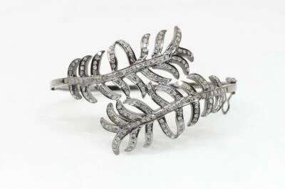 Floral Pave 2.97CT Simulated Sapphires 935 Silver Leafy Bangle Fine Bracelet - Image 1 of 4