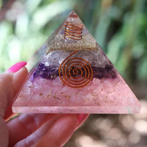 Amethyst Rose & Klar Quarz Orgon Pyramide 75mm EMF 5G Energieschutz - Bild 1 von 7
