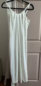 Vintage White Long Full Slip Dress Slit Back Scalloped Plain Solid Nylon - Picture 1 of 8