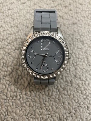 Vivani Silver Tone Dial Round Crystal Accent Case Gray Silicone Band Watch   - Image 1 of 4