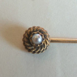 ANTIQUE ESTATE 14K STICK PIN, TEXTURED BODY with PEARL - Picture 1 of 4