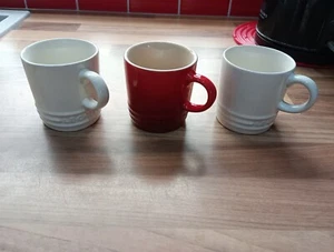 LE CREUSET 3 x Espresso Coffee Mugs. Colour 2 Pearl 1 Red. VGC - Picture 1 of 11