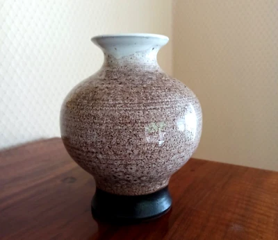 Vase-Keramik-Ton-Kugelvase-Braun-Glasur innen und außen-16 cm hoch - Bild 1 von 4