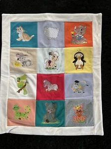 Children Kids Baby Multicoloured Embroidered Cot Quilt Style Blanket or Play Rug - Picture 1 of 4