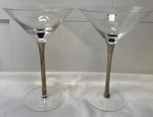 His And Hers LG. Ribbed Martini Glasses 7 1/4" X 4 5/8" Silver 4 1/2" Stems VG+ - Picture 1 of 8