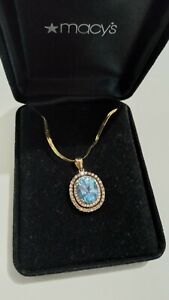 Le Vian 14K Honey Gold Sky Blue Topaz Diamond Pendant - Rare & Beautiful