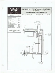 TRIUMPH TINA 100ccSCOOTER OCT 61- AC LIGHTING WIRING DIAGRAM/PARTS LIST BULLETIN - Picture 1 of 1