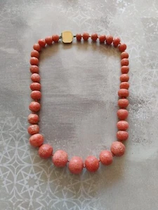Vintage necklace 18" orange coral beads knotted gold tone closure PERFUME smell - Picture 1 of 9