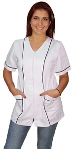 Camici per Estetista da Lavoro bianco oss Zip Cotone Piquet inserti neri - Photo 1/8