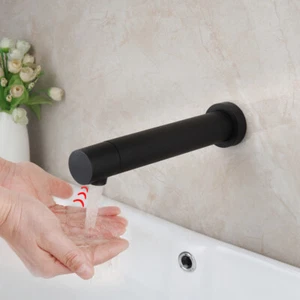 Vanity Touchless Black Bathrom Wall Mount Sink Mixer Sensor Faucet Hand Free Tap - Picture 1 of 9