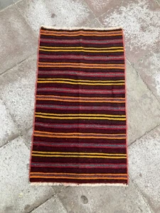 Alfombra Kilim a Rayas Decorativa Vintage Fragmento Alfombra Desgastada Boho Decoración del Hogar - Imagen 1 de 2
