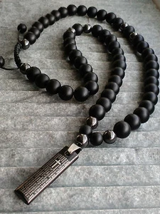 Herren Halskette Rosenkranz Onyx perlen stein Edelstahl Anhänger Gebet Schmuck - Bild 1 von 4
