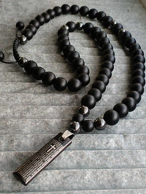 Collar para hombre rosario perlas de ónix piedra acero inoxidable colgante ca... - Imagen 1 de 2