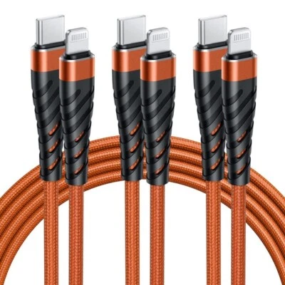 Cabo USB C para L.ightning trançado de náilon 3 peças 10 pés 20 W para iPhone 14 13 12 11/Mini - Imagem 1 de 4