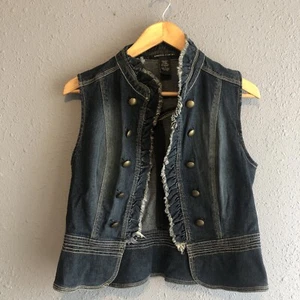 Vintage Pierre Cardin Denim Jean Vest 90s Y2K Button Up Military Style - Picture 1 of 9