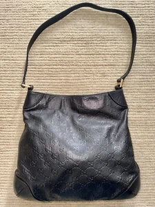 GUCCI Authentic Black Guccissima Hobo Leather One Shoulder Bag Purse Medium - Picture 1 of 13