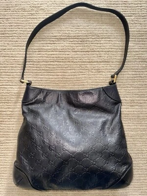 GUCCI Authentic Black Guccissima Hobo Leather One Shoulder Bag Purse Medium - Image 1 of 4