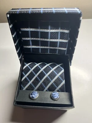 Giorgio Brutini Corbata - Gemelos - Juego de Pañuelo Rayas Negro Azul Foto 1 de 4