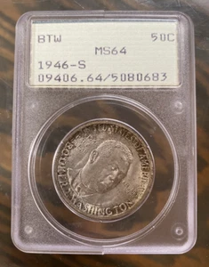 *Rattler Holder* 1946-S 50C Booker T. Washington mezzo dollaro PCGS MS64 - Foto 1 di 2