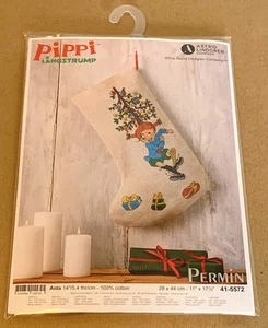 Permin/Lindgren "Pippi Langstrumpf" Kreuzstich Weihnachtsstrumpf Set Neu in Verpackung - Bild 1 von 2