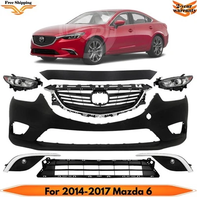 Front Bumper Cover Paintable Plastic & Headlights Kit For 2014-2017 Mazda 6 - Изображение 1 из 4